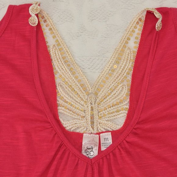 Y2k L8ter Butterfly Cold Shoulder V-Neck Top Blouse Fuchsia Pink Gold Sequin M - Picture 5 of 11